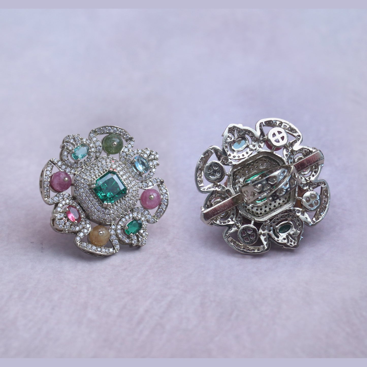 BeautiArt Luxury Floral Emerald & Diamond Gemstone Ring