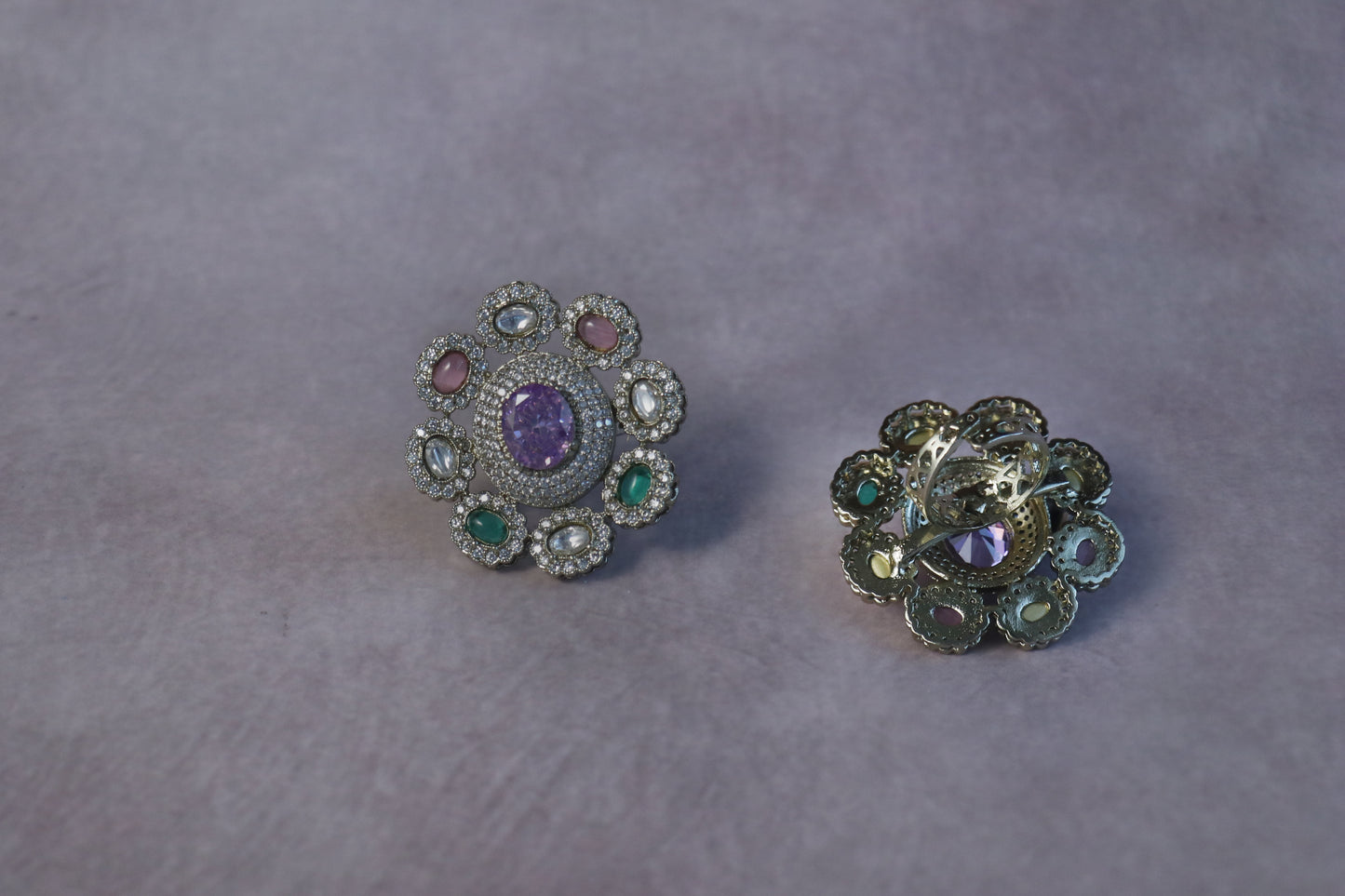 Elegant Lavender Gemstone Floral Ring | Diamond Accents