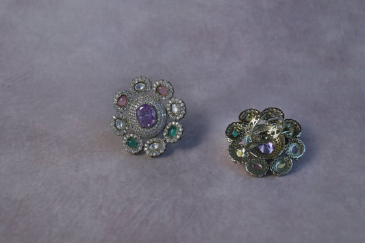 Elegant Lavender Gemstone Floral Ring | Diamond Accents