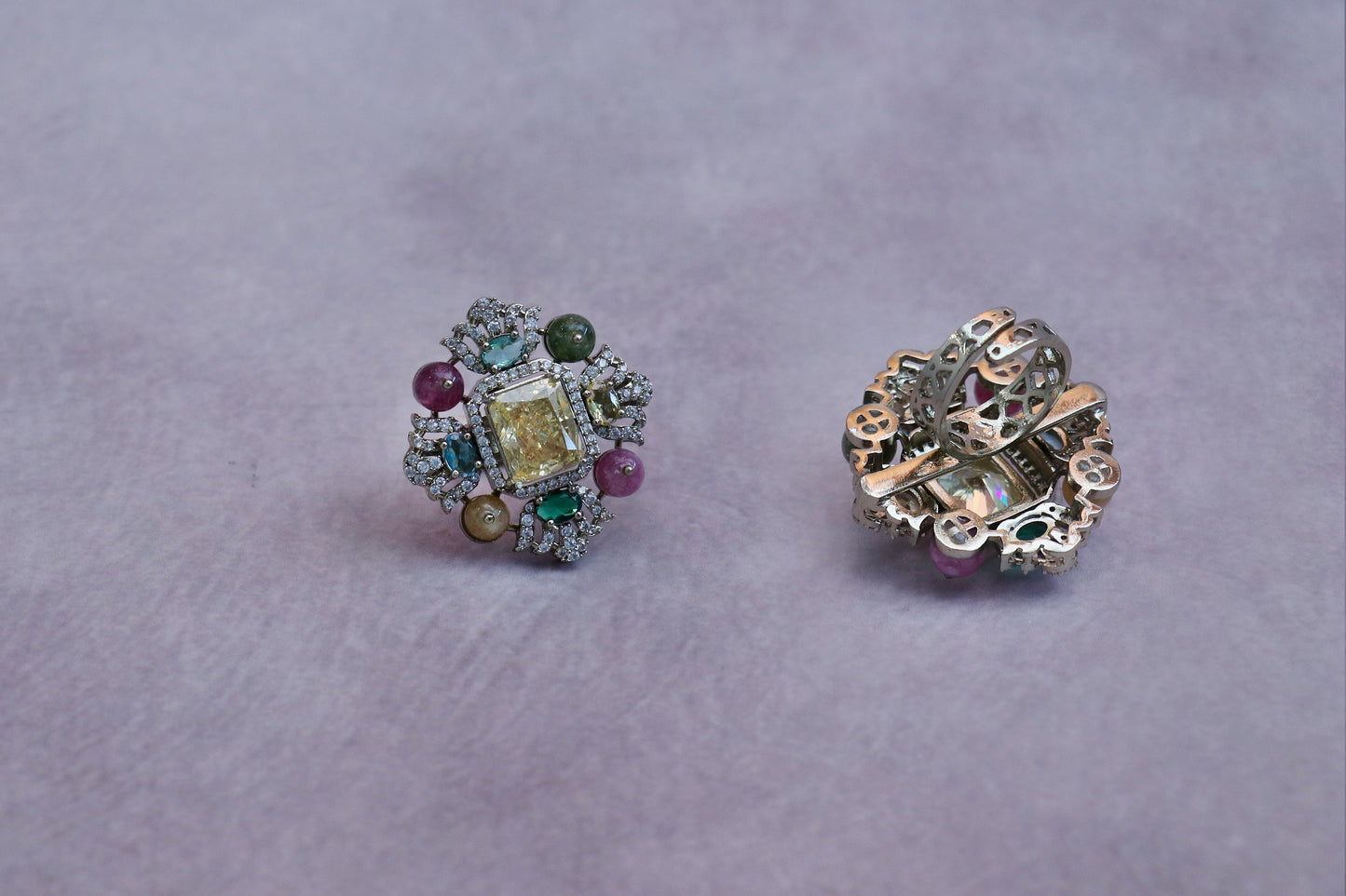 Luxury Yellow-Center Multi-Gemstone Ring with Diamond Accents