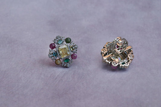 Luxury Yellow-Center Multi-Gemstone Ring with Diamond Accents