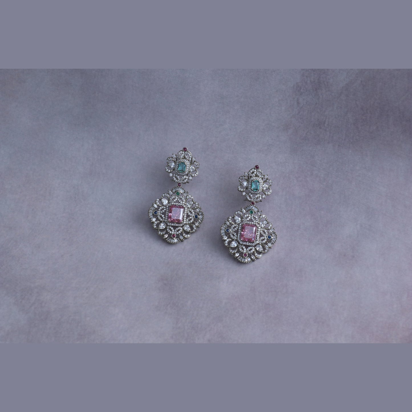 Luxury Pink & Mint Stone Floral Drop Earrings