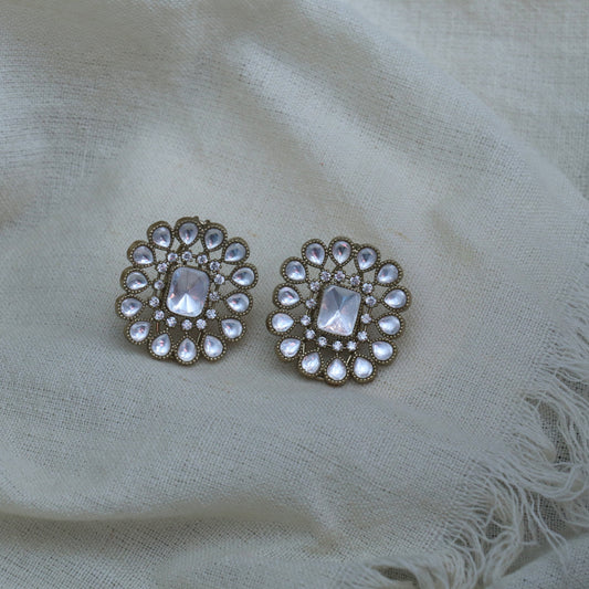Vintage Kundan Pearl Burst Stud Earrings