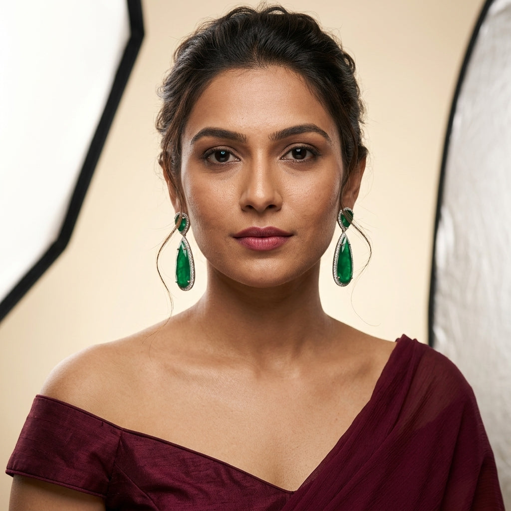 Green Floral AD Earrings - Model