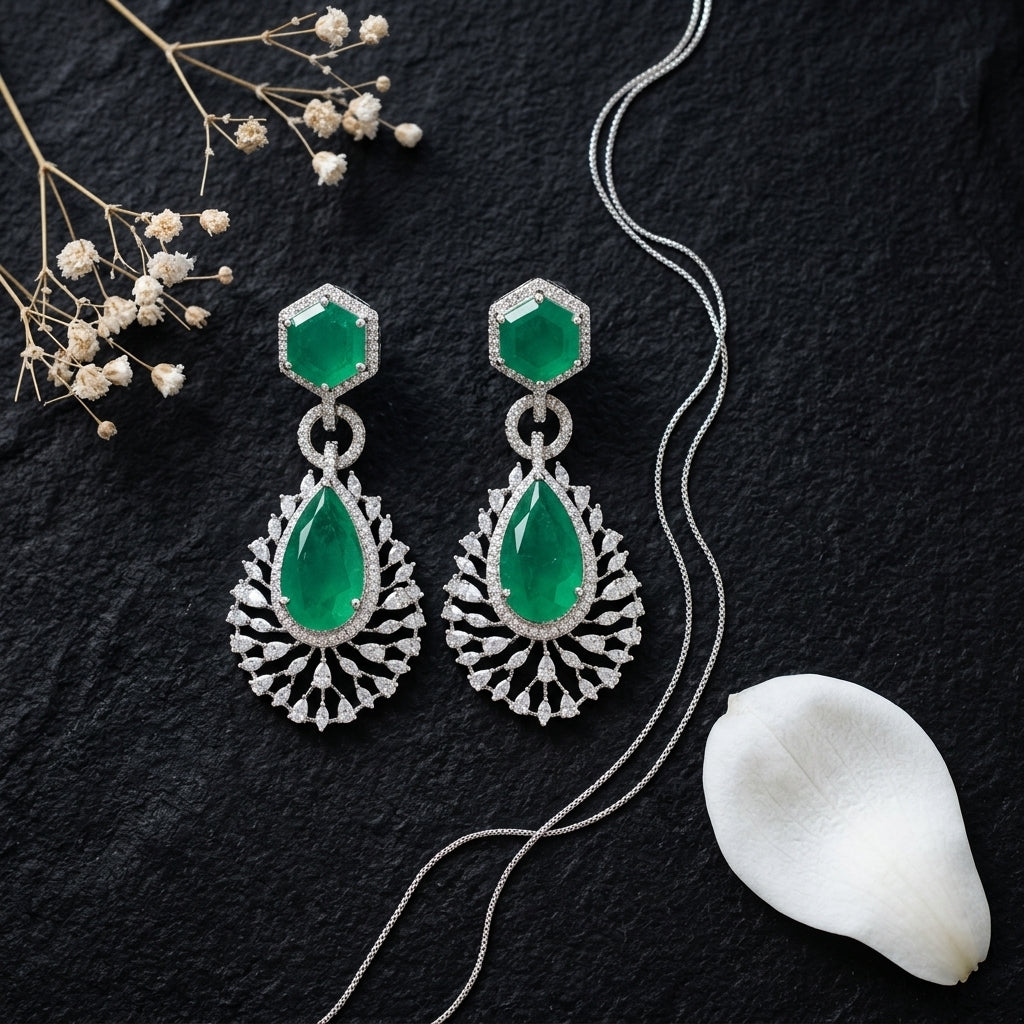 Green Floral Earrings - Tabletop