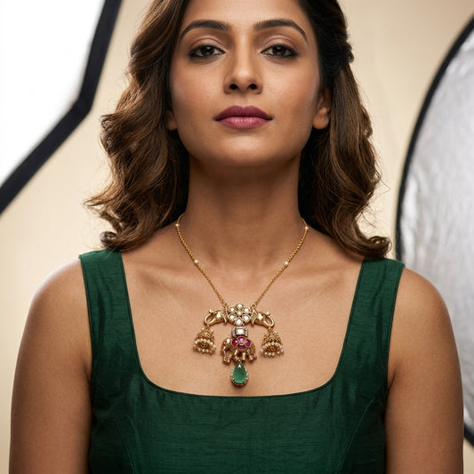 Ruby Red Kundan Necklace Set - Model