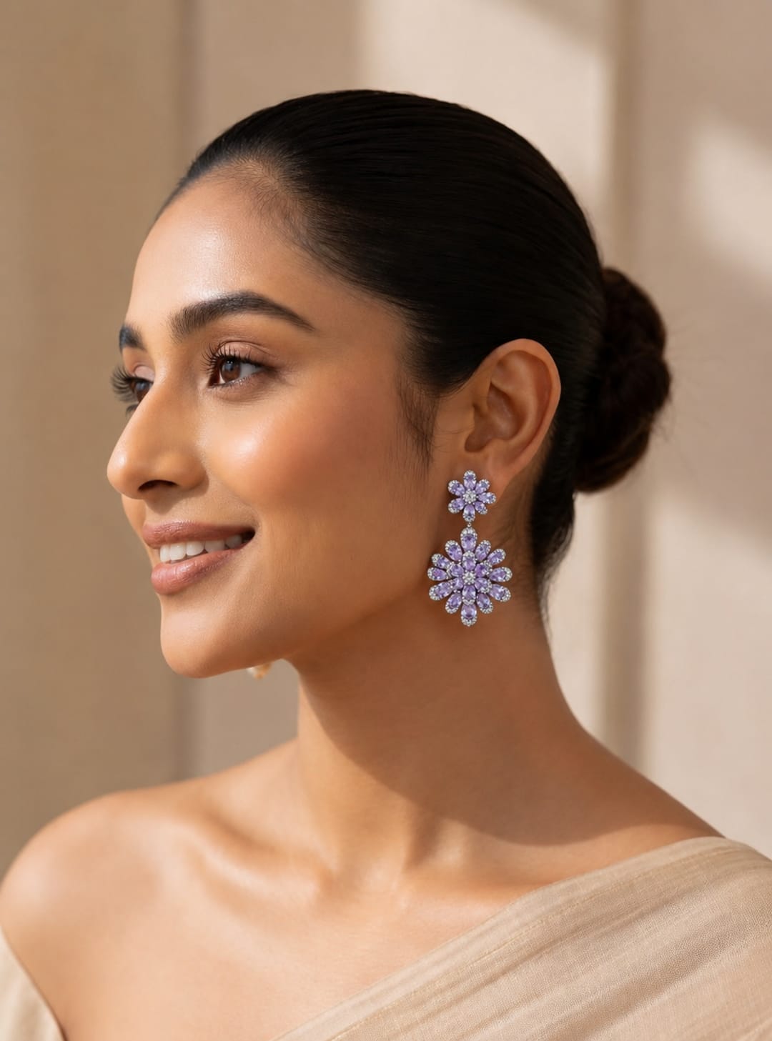 Mof Purple Geometric AD Earrings - Model