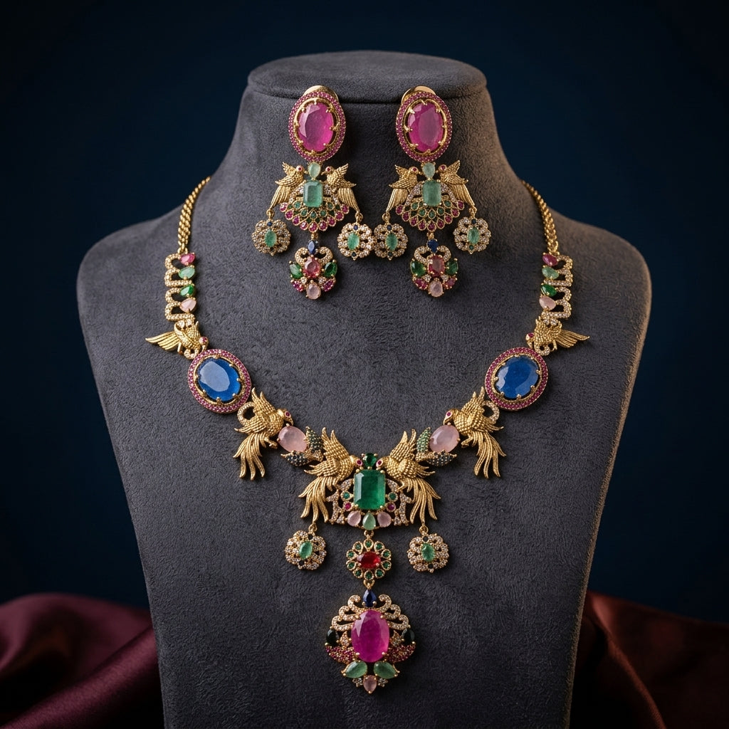 Multi Bird Motif Necklace Set - Mannequin