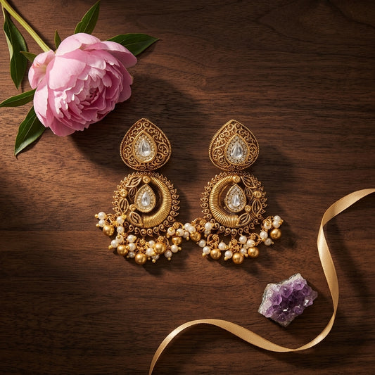 White Filigree Teardrop Earrings - Tabletop