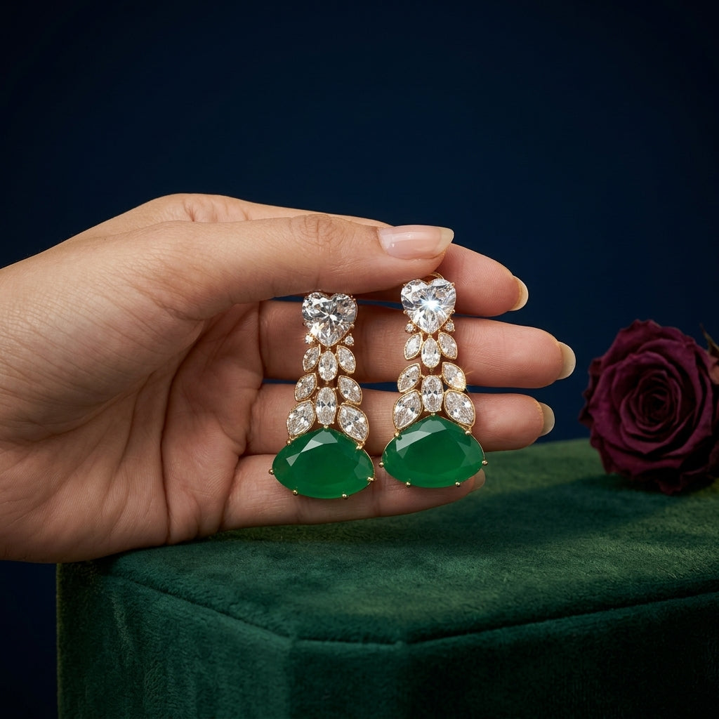 Green Stone Cluster Drop Earrings - Mannequin