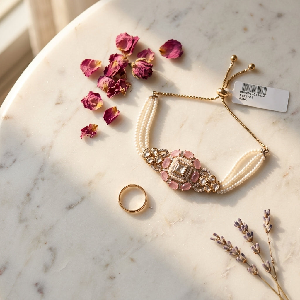 Pink Pearl Cluster Bracelet - Tabletop