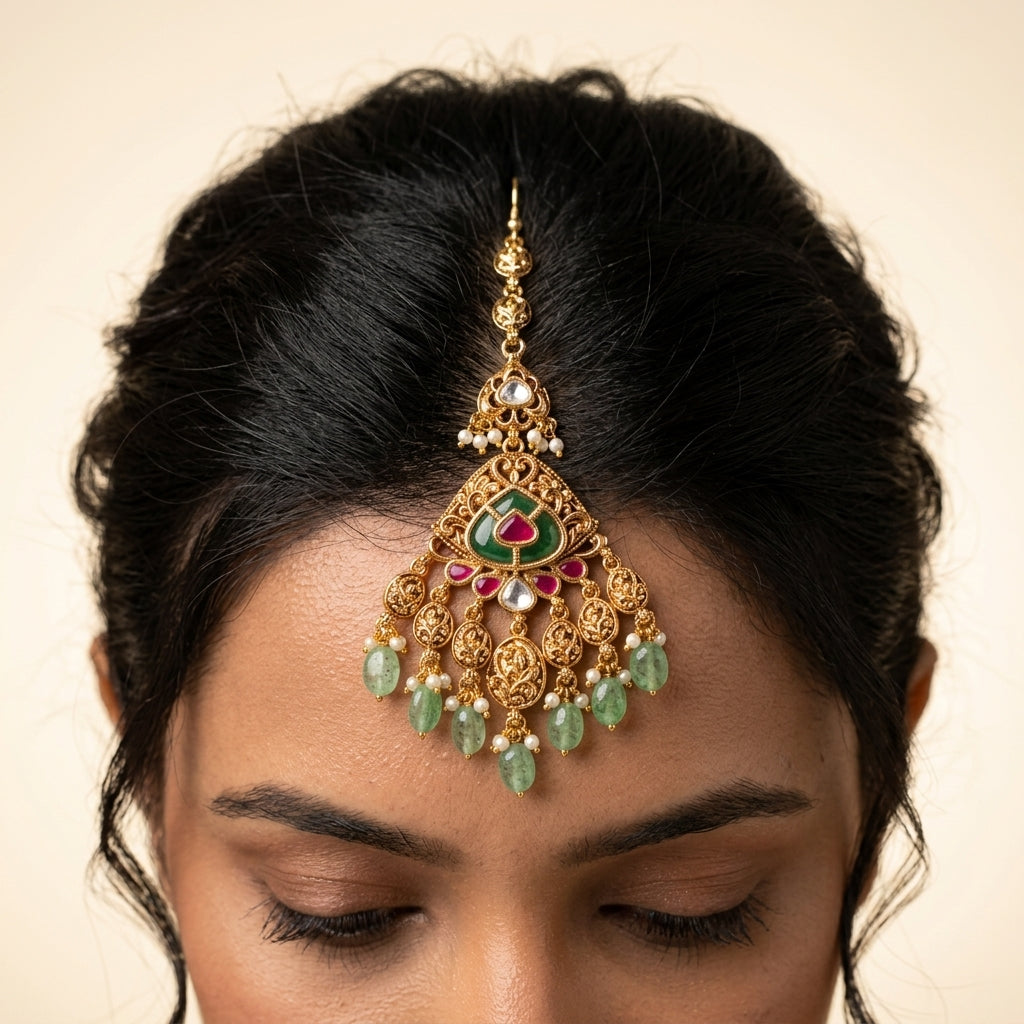 Multi Ornate Filigree Maang Tikka - Model