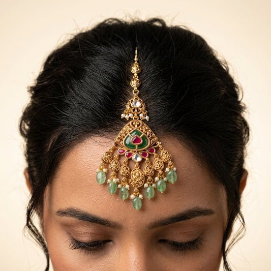 Multi Ornate Filigree Maang Tikka - Model