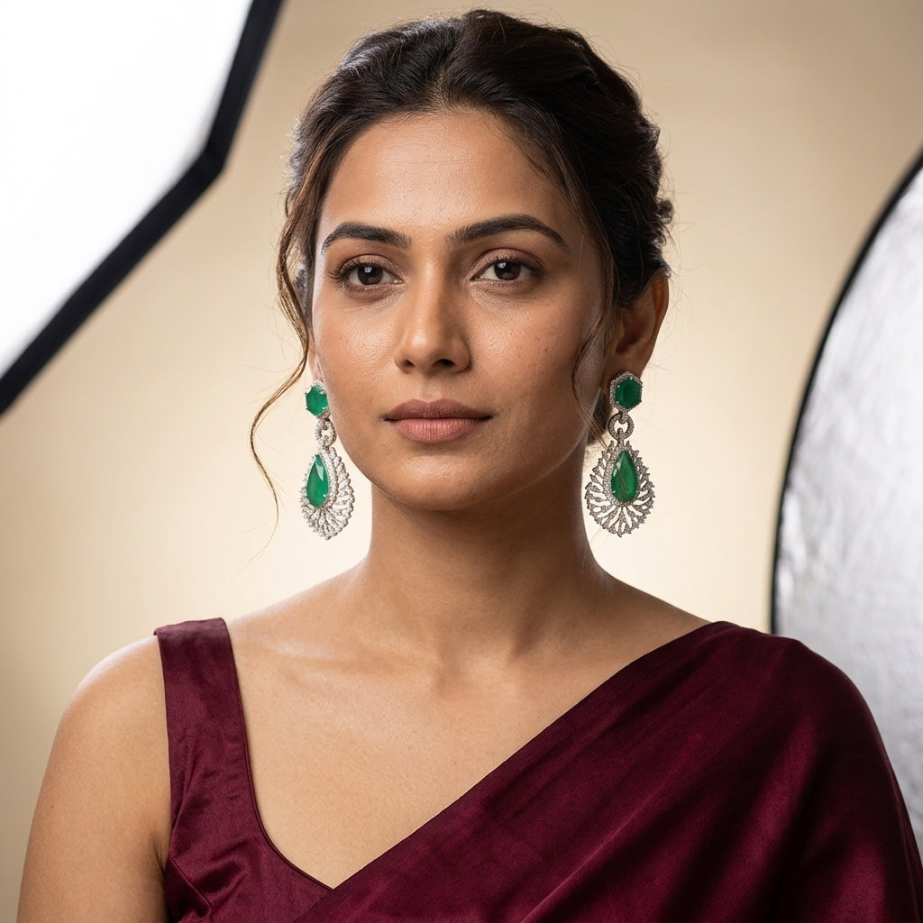 Green Floral Earrings - Model