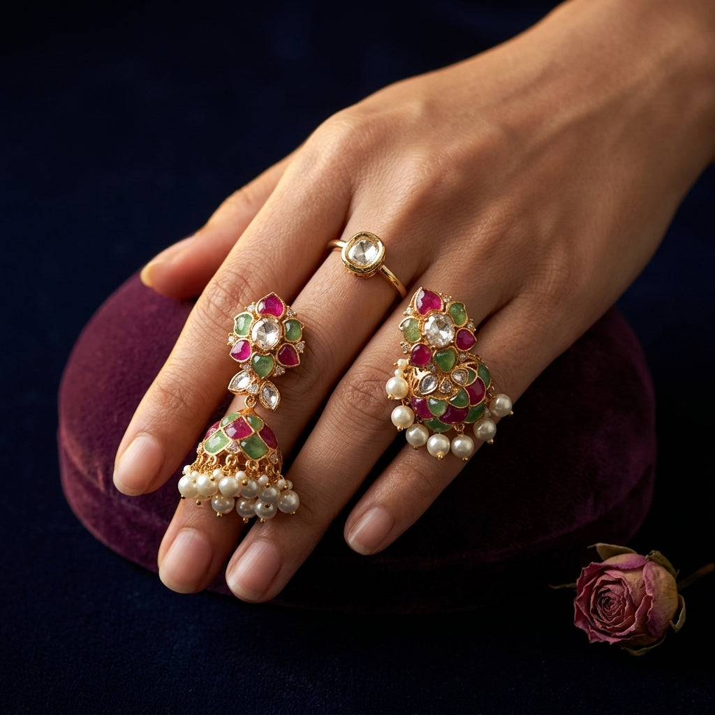 Multi Floral Jhumka Earrings - Mannequin