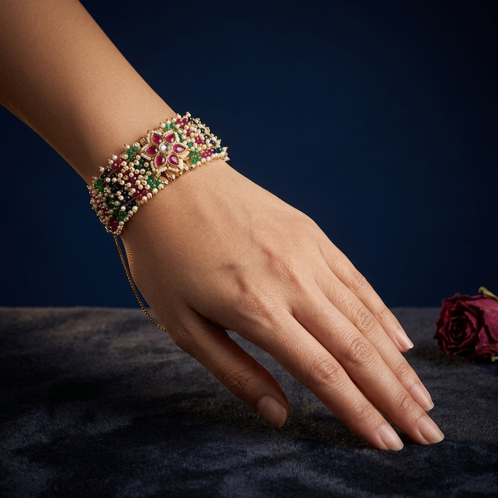 Multi Floral Kundan Bead Bracelet - Mannequin