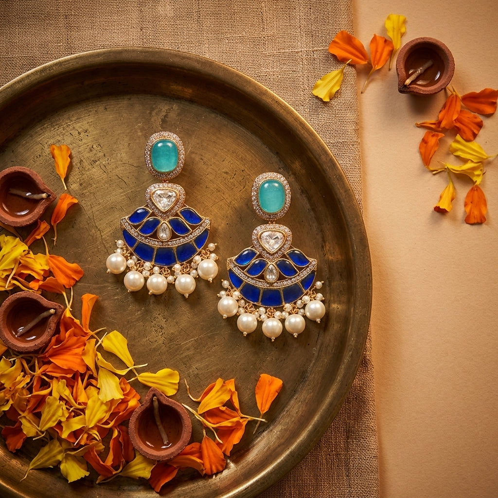 Multi Heritage Kundan Earrings - Tabletop