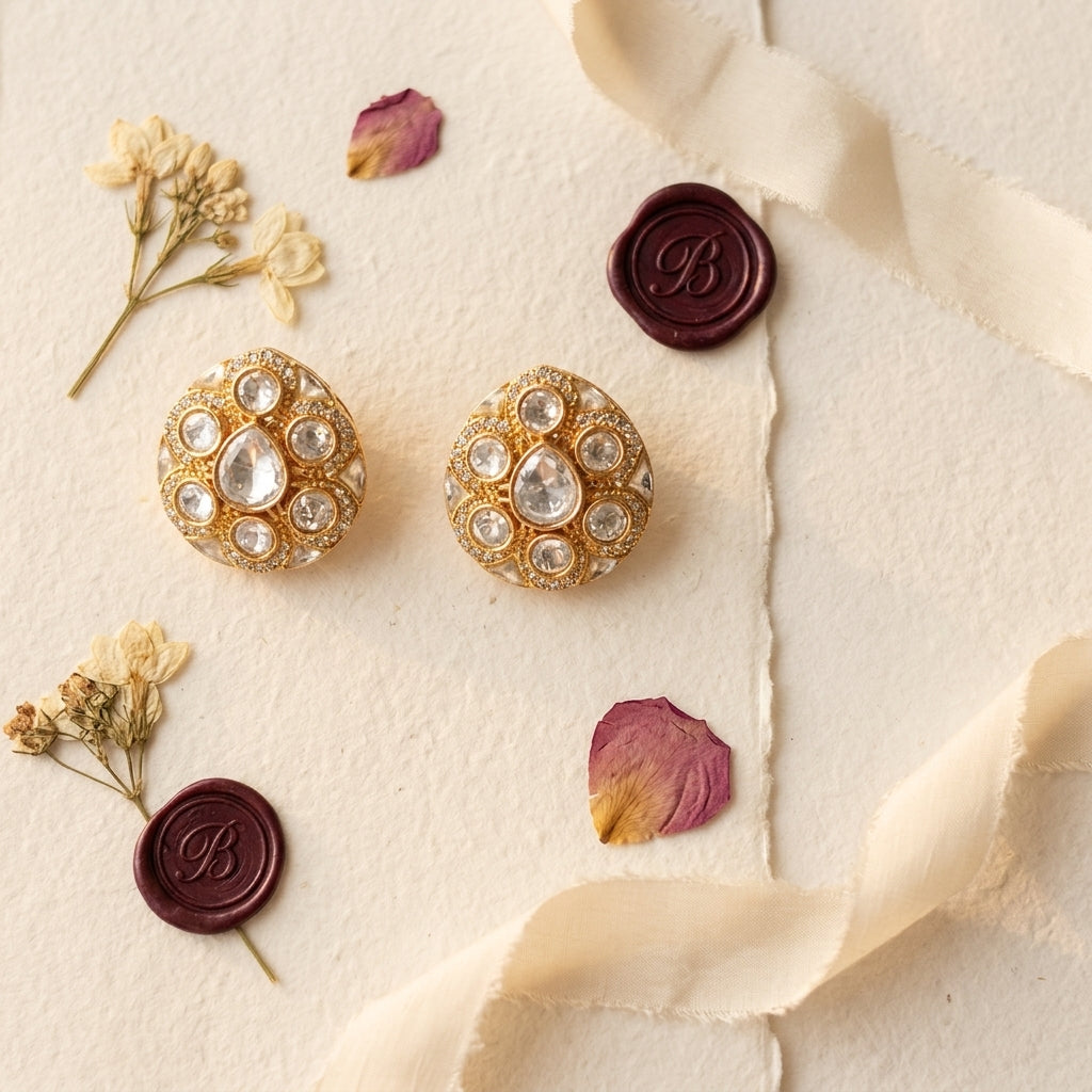 White Heritage Kundan Earrings - Tabletop