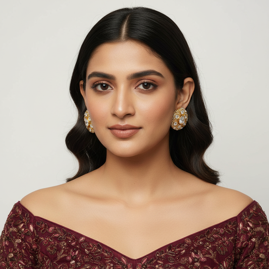 White Heritage Kundan Earrings - Model