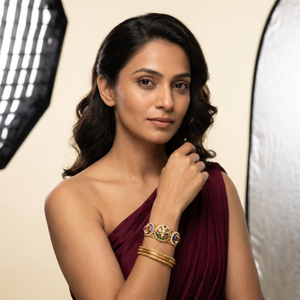 Multi Kundan Floral Bracelet - Model