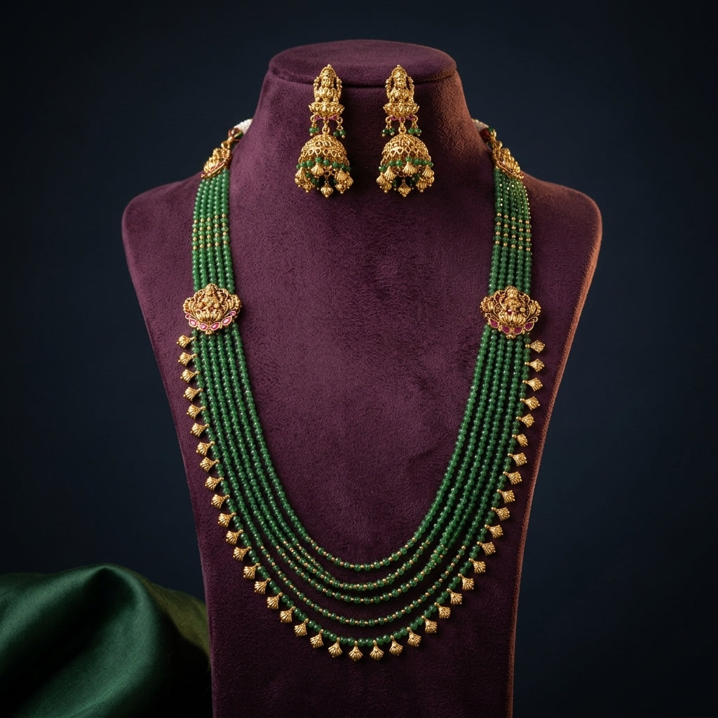 Green and Red Temple Goddess Necklace Set - Mannequin