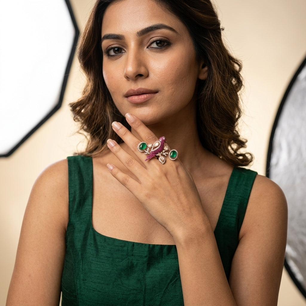 Ruby Green Heritage Polki Ring - Model