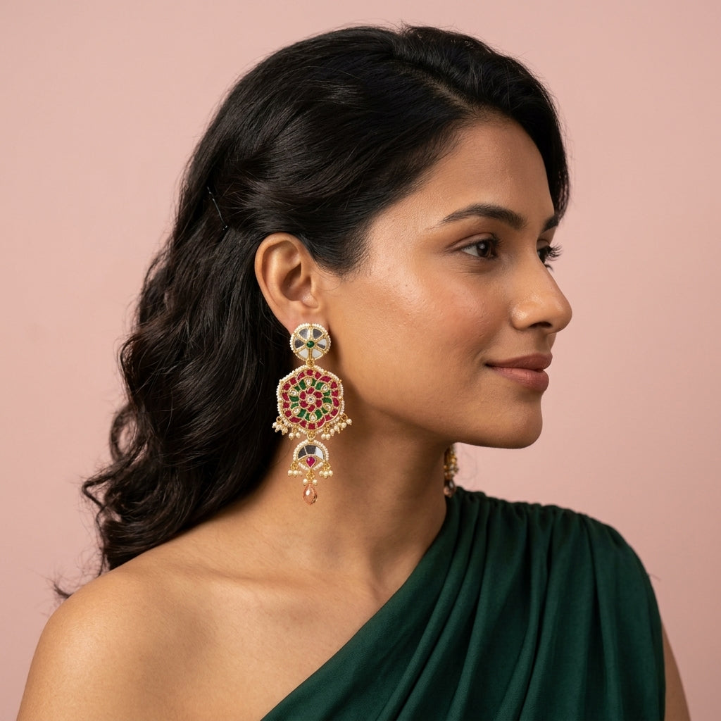Multi Floral Tiered Earrings - Model