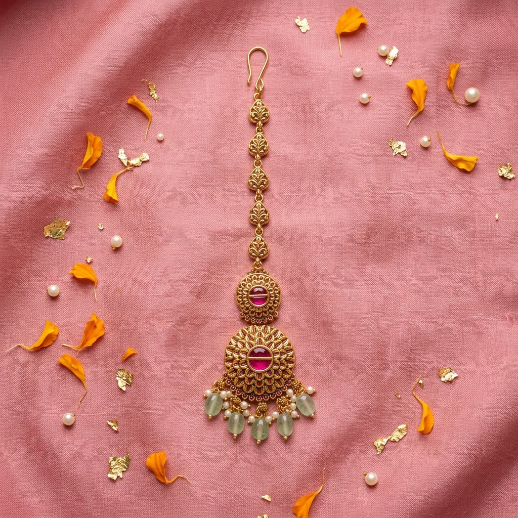 Multi Floral Leaf Maang Tikka - Tabletop