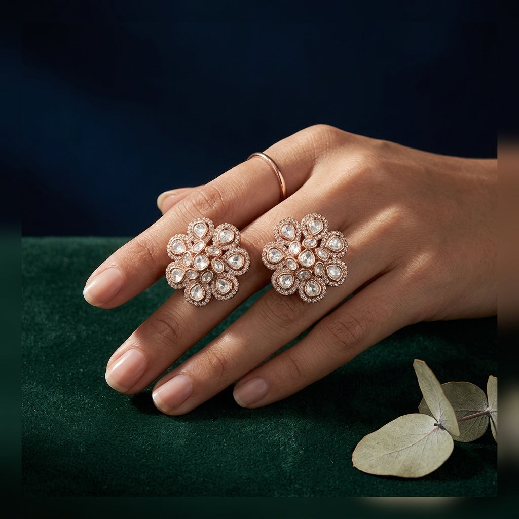 White Floral Kundan Earrings - Mannequin