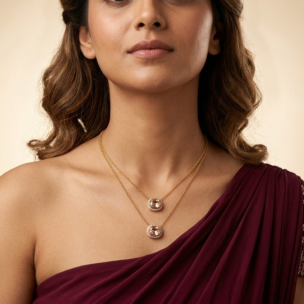 White Brilliant Solitaire Necklace Set - Model