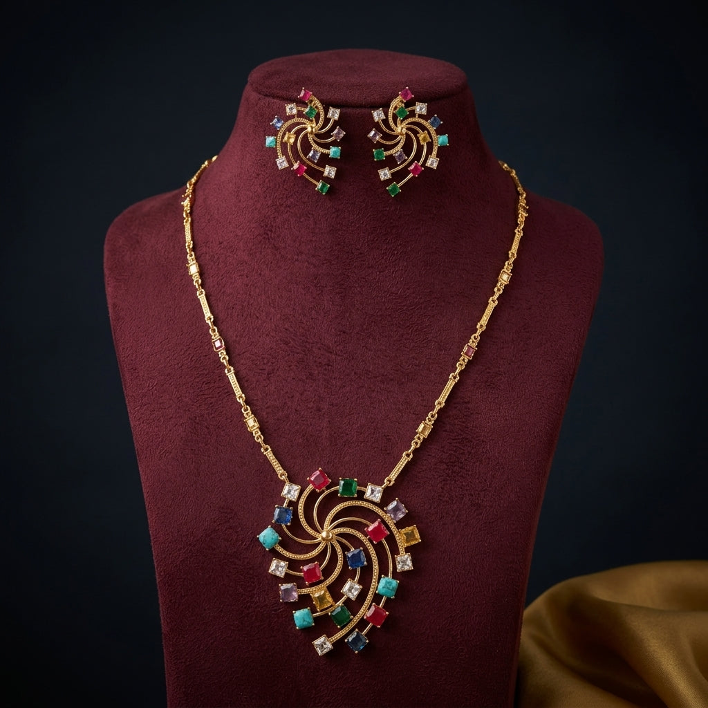 Multi Swirl Geometric Necklace Set - Mannequin