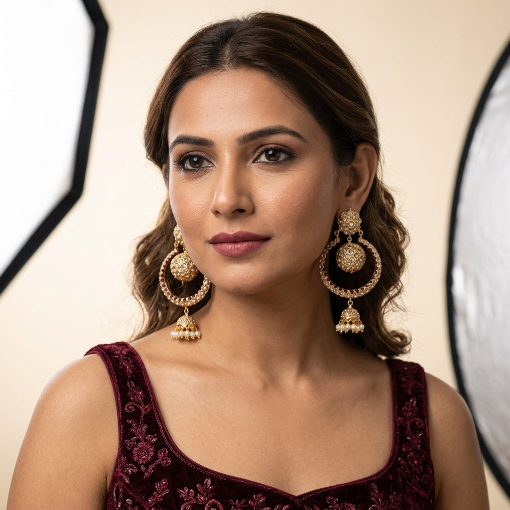 White Jadau Meenakari Jhumka - Model