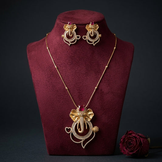 Red Ganesha Elephant Necklace Set - Mannequin