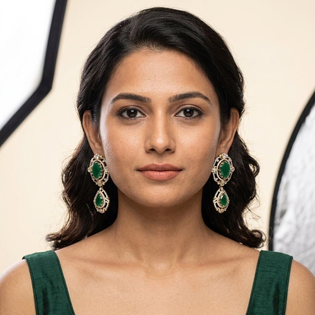 Green Kundan Earrings - Model