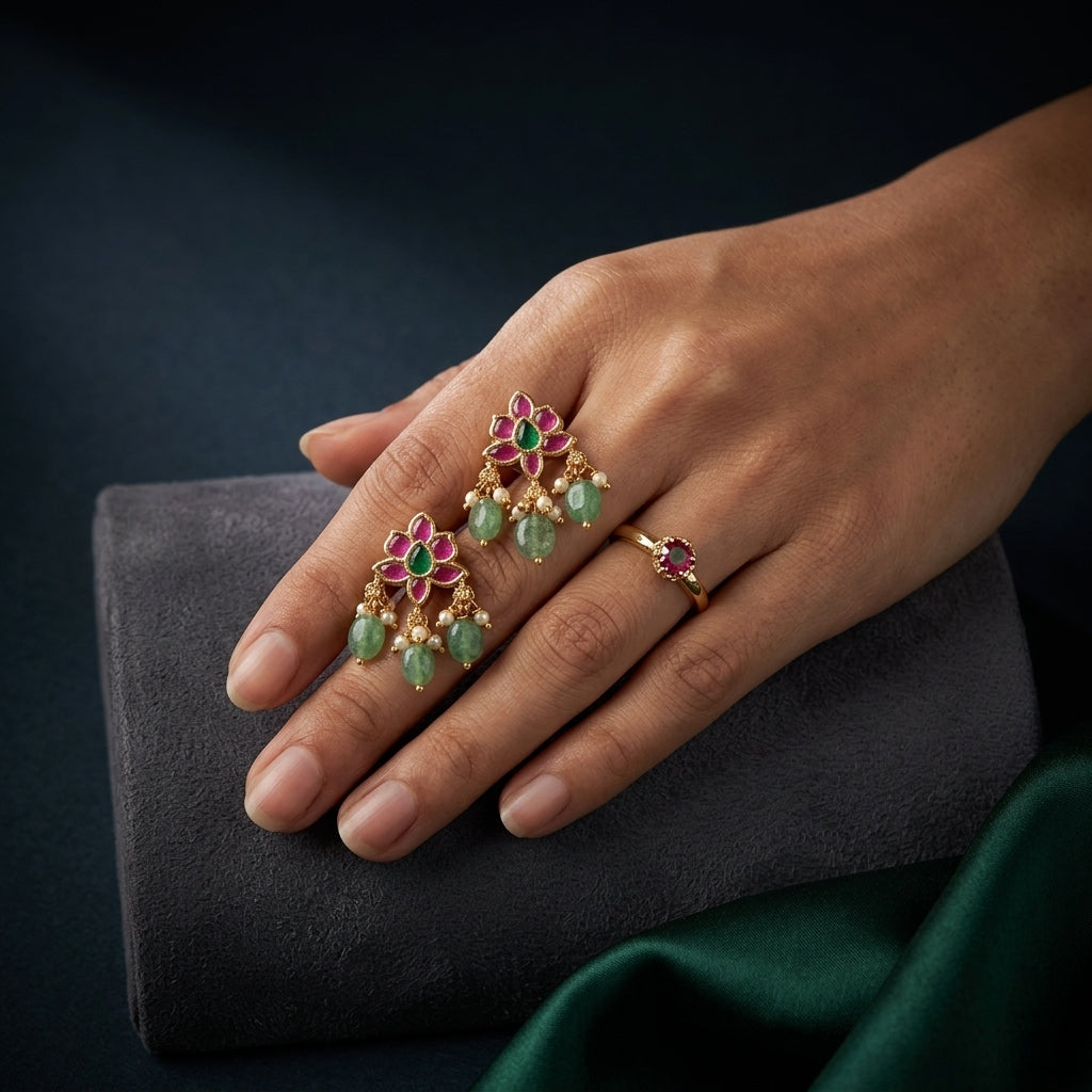 Ruby Green Floral Earrings - Mannequin