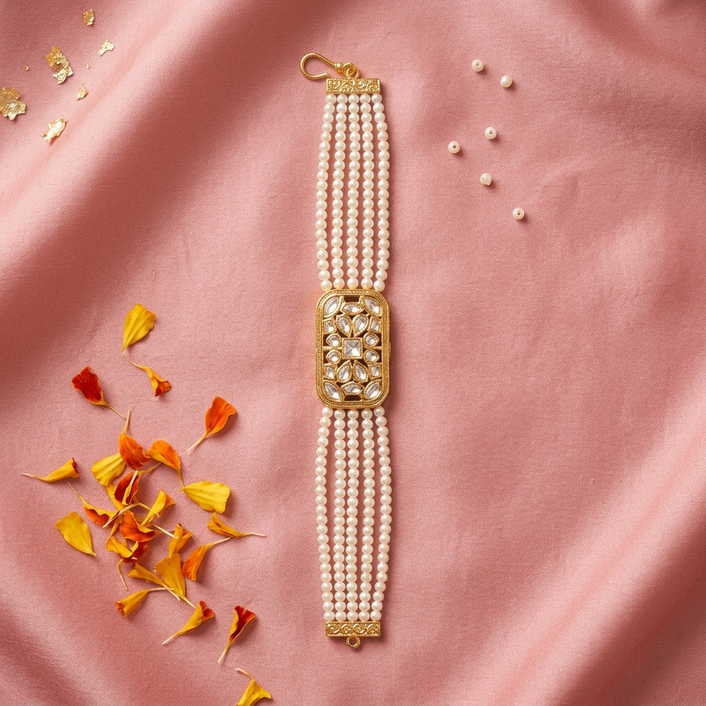 White Kundan Cluster Bracelet - Tabletop