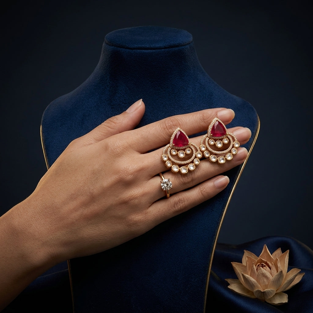 White Heritage Kundan Earrings - Mannequin