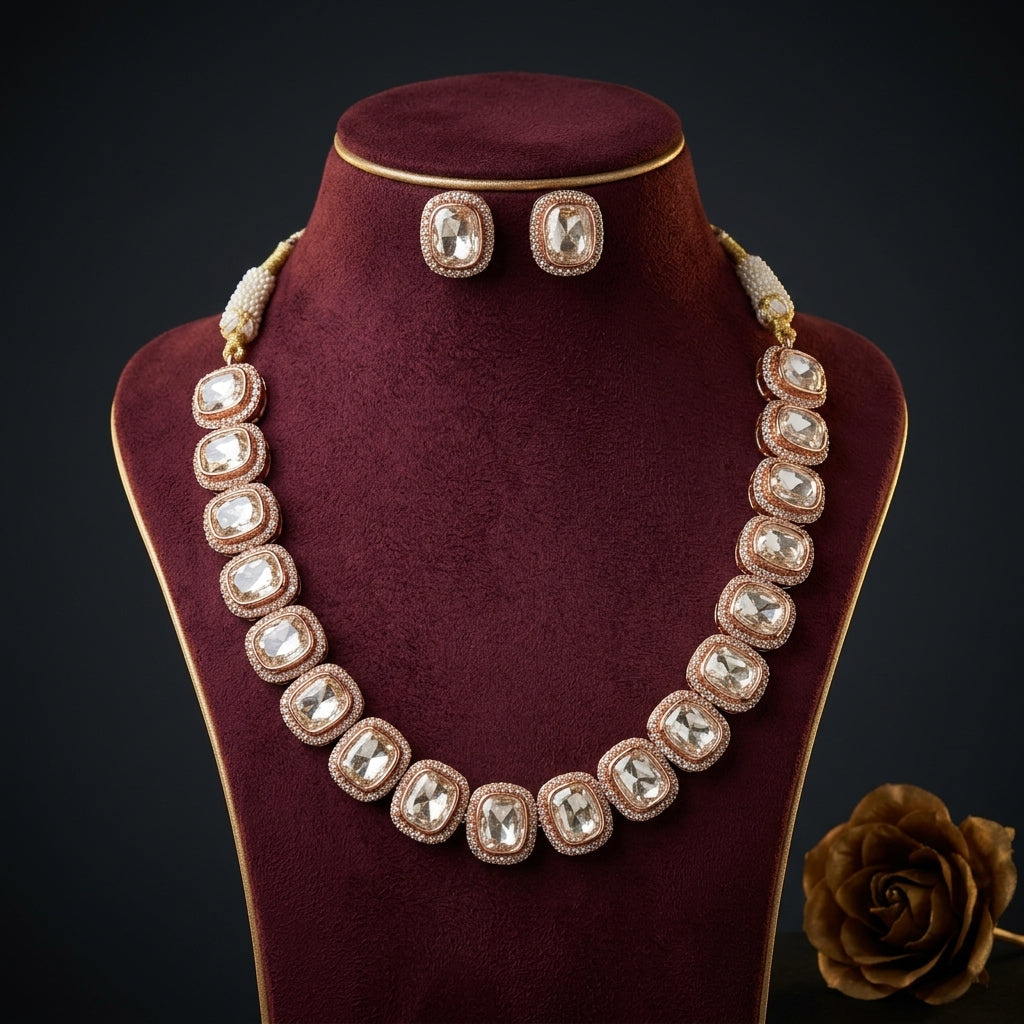 White Cushion Cluster Necklace Set - Mannequin