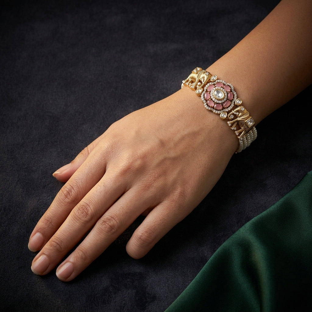 Pink White Elephant Temple Bracelet - Mannequin