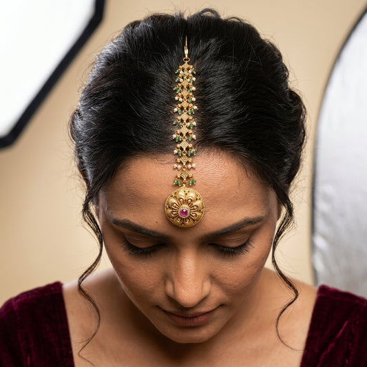 Multi Geometric Floral Maang Tikka - Model