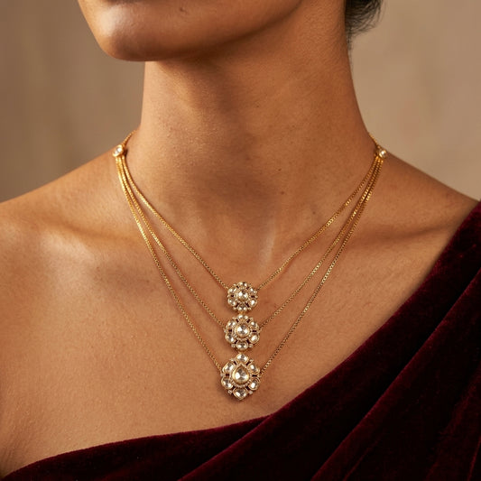 White Floral Cluster Necklace Set - Model