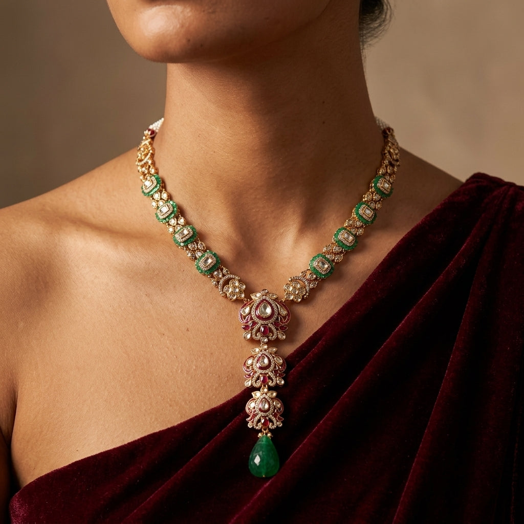 Multi Floral Meenakari Necklace Set - Model