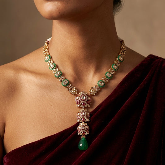 Multi Floral Meenakari Necklace Set - Model