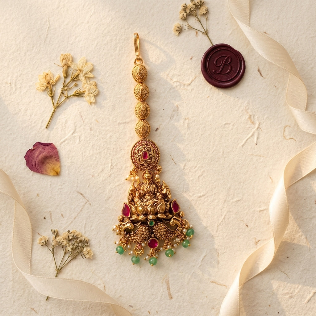 Multi Temple Lakshmi Lotus Maang Tikka - Tabletop