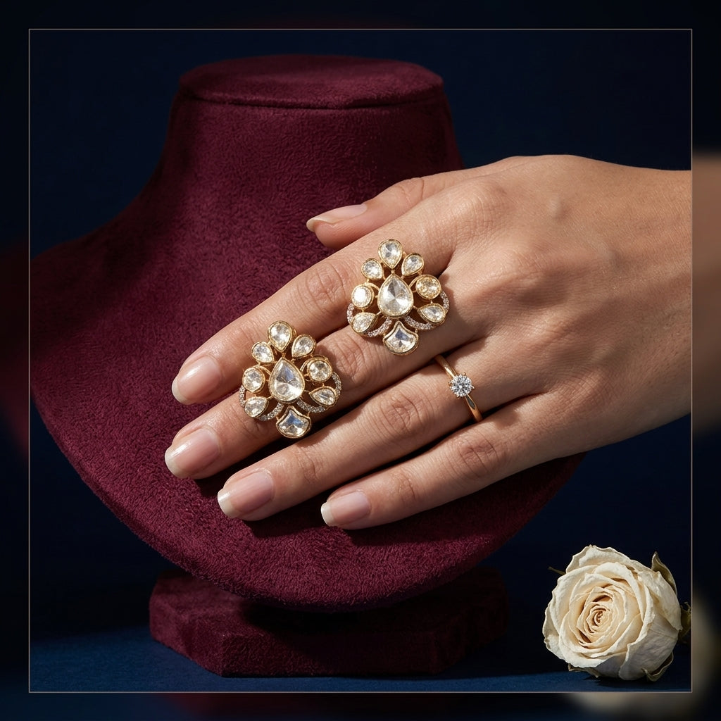 White Gold Kundan Earrings - Mannequin