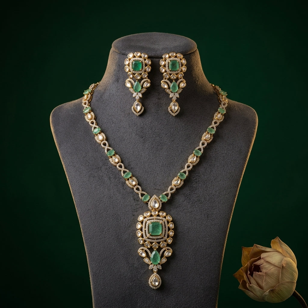 Mint and White Intricate Square Necklace Set - Mannequin