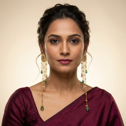 Ruby Red Long Dangling Earrings - Model