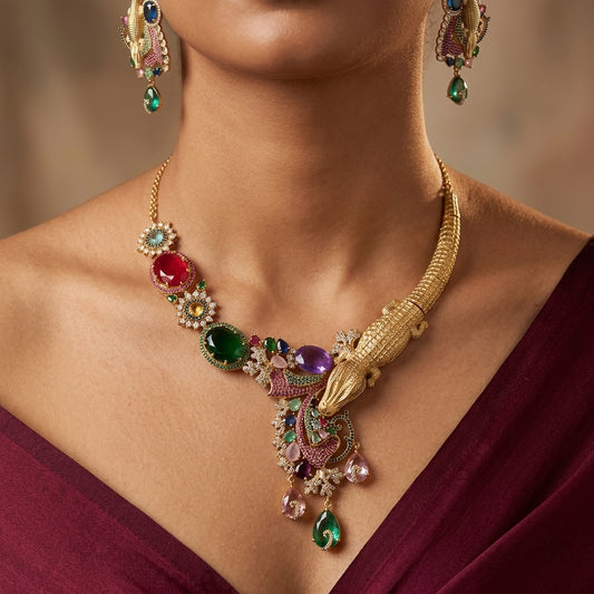 Multi Crocodile Motif Necklace Set - Model