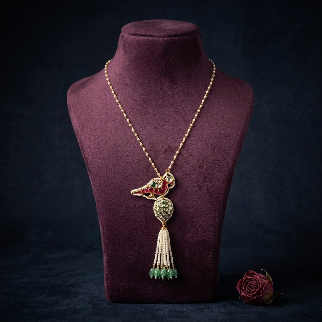 Ruby Green Kundan Floral Necklace Set - Mannequin