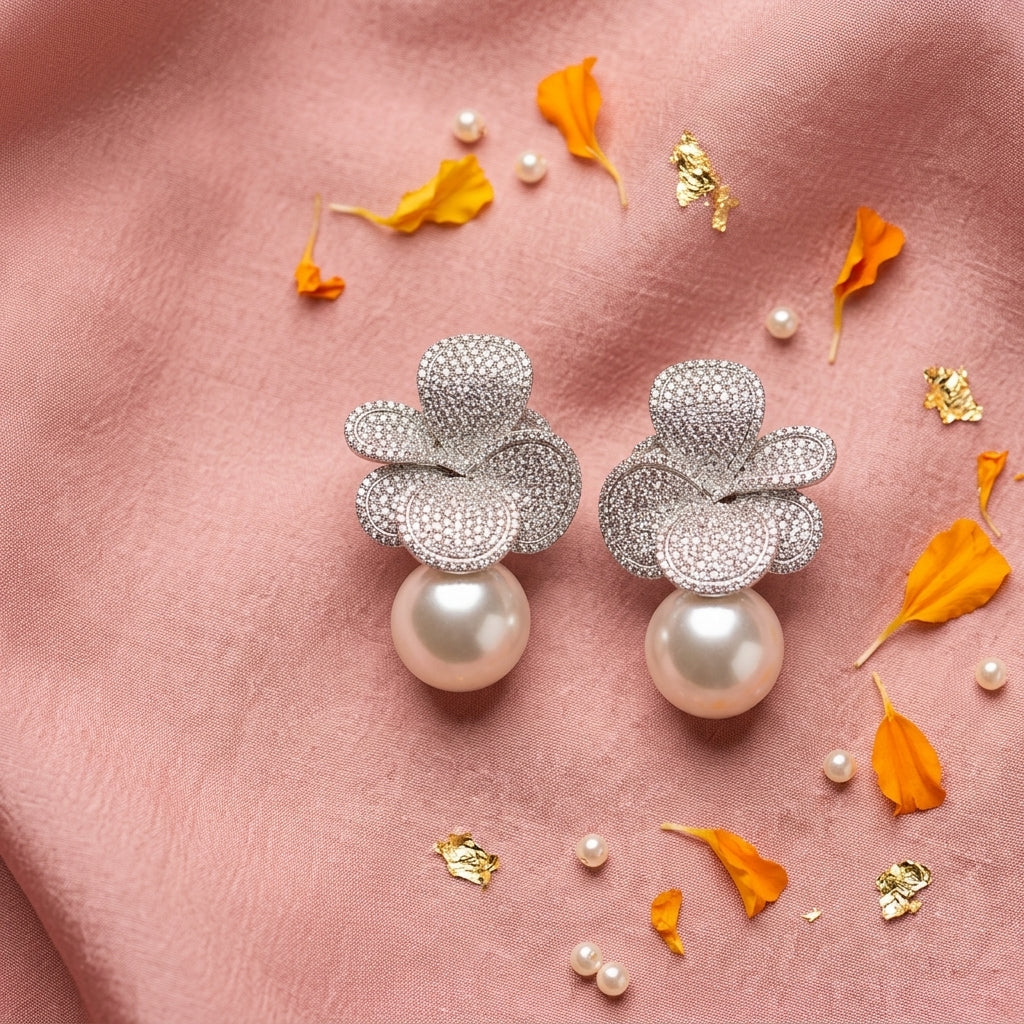 White Floral Cluster Earrings - Tabletop
